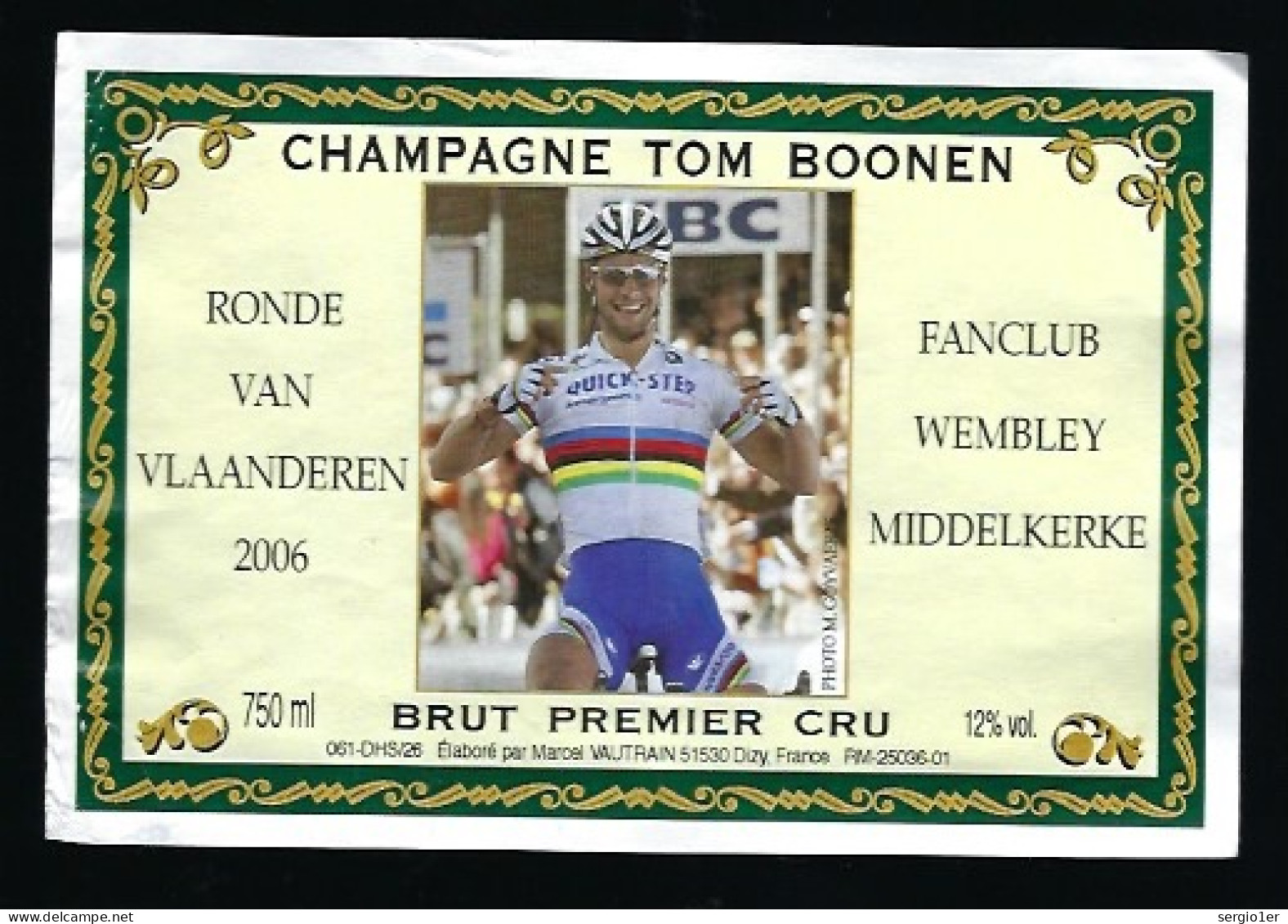 Etiquette Champagne Brut 1 Er Cru  Tom Boonen  Vautrai Dizy Marne 51 Thème Sport Vélo - Champagner