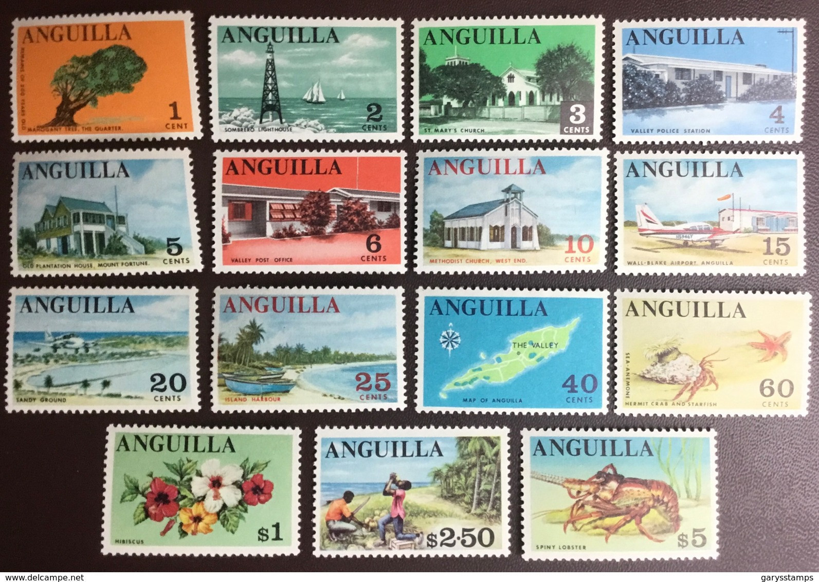 Anguilla 1967-1968 Definitives Set Marine Life Flowers Trees  Aircraft MNH - Anguilla (1968-...)