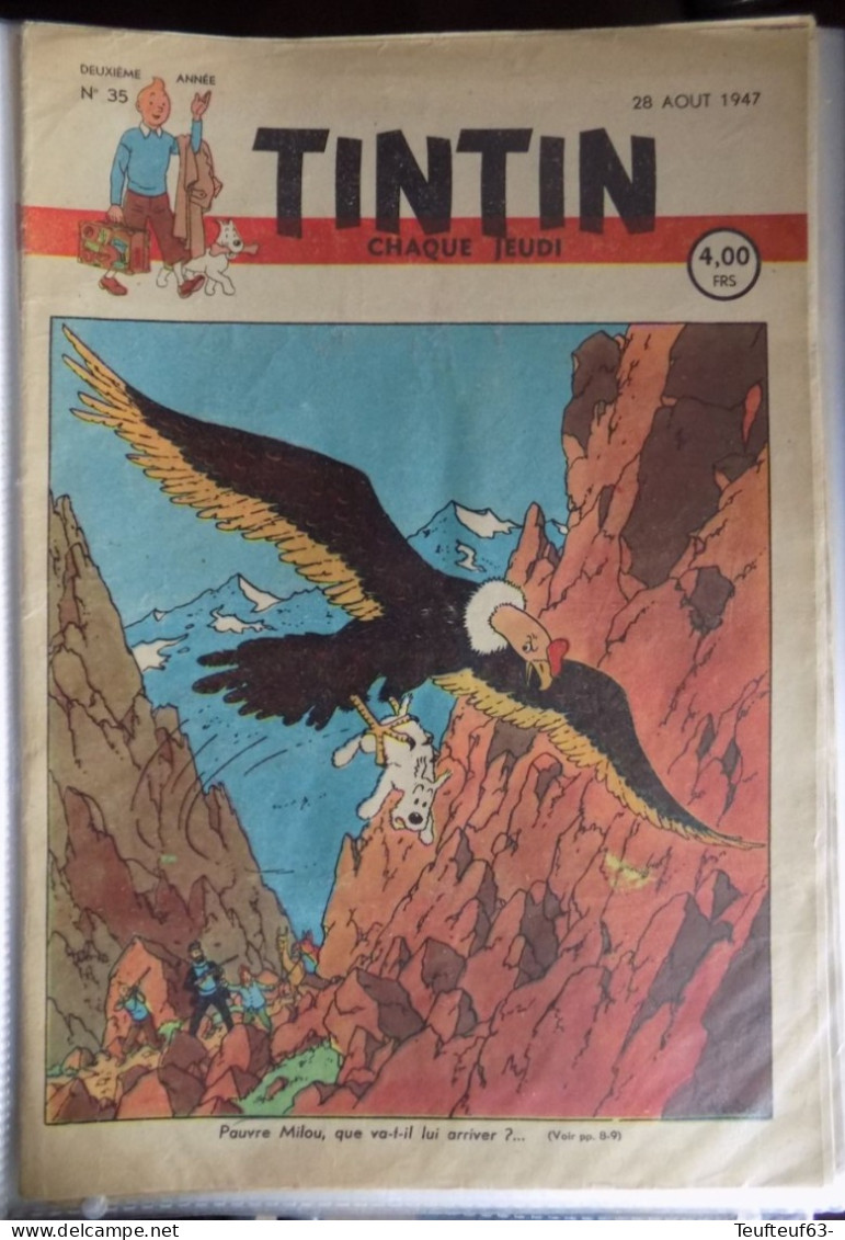Tintin N° 35/1947 Couv. Tintin + Page Volante Supplément - Tintin