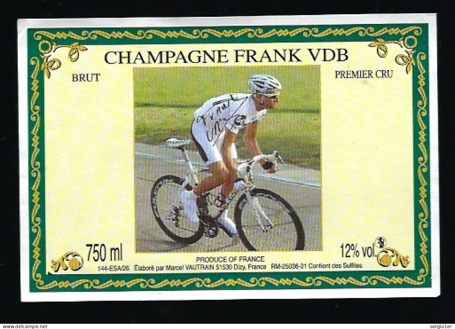 Etiquette Champagne Brut 1 Er Cru  Frank VDB Vandenbroucke Vautrain Dizy Marne 51 Thème Sport Vélo" Signature" - Champan