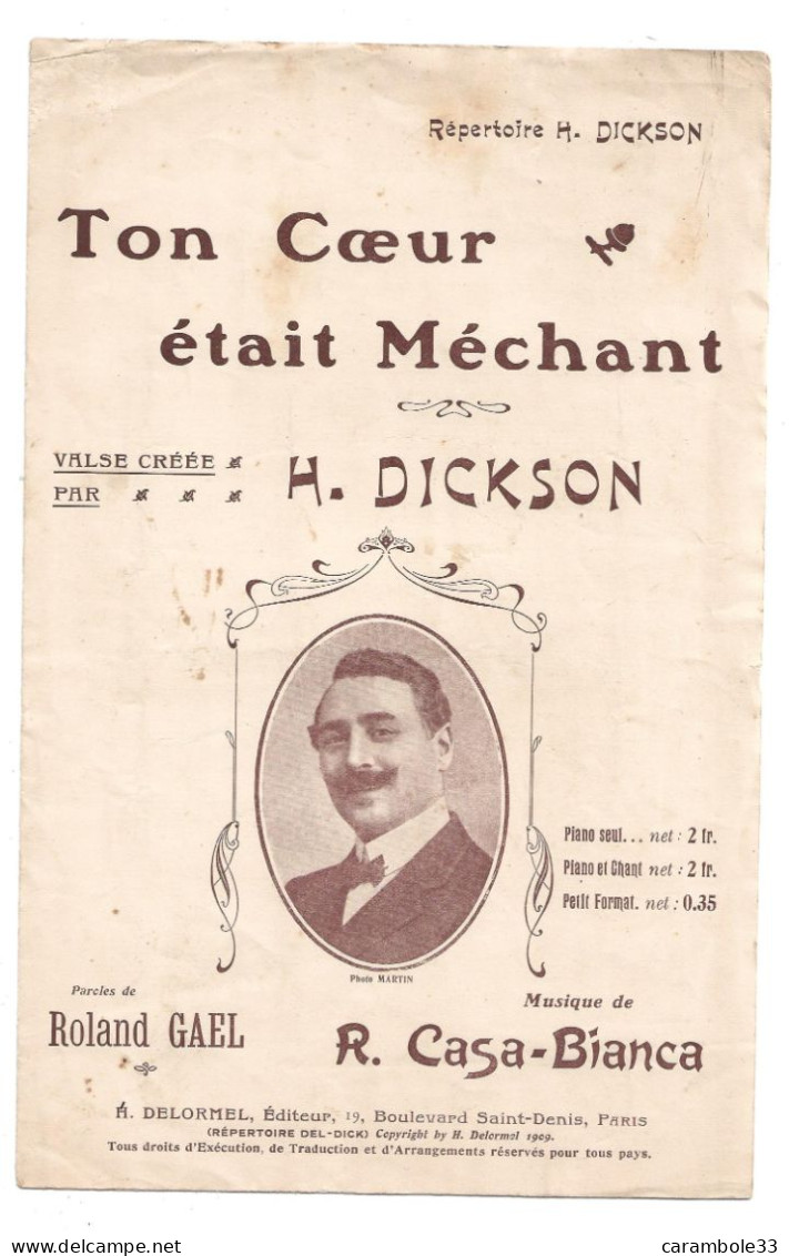 Repertoire H. DICKSON  " Ton Coeur était Méchant " VALSE CREEE H. DICKSON  4 Pages  (1568) Bon état - Jazz