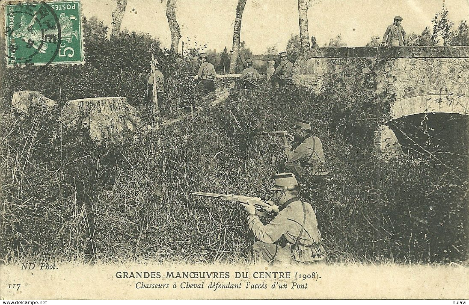 GRANDES MANOEUVRES DU CENTRE 1908 - CHASSEURS A CHEVAL DEFENDANT L' ACCES D' UN PONT(militaria) (ref 535) - Manoeuvres