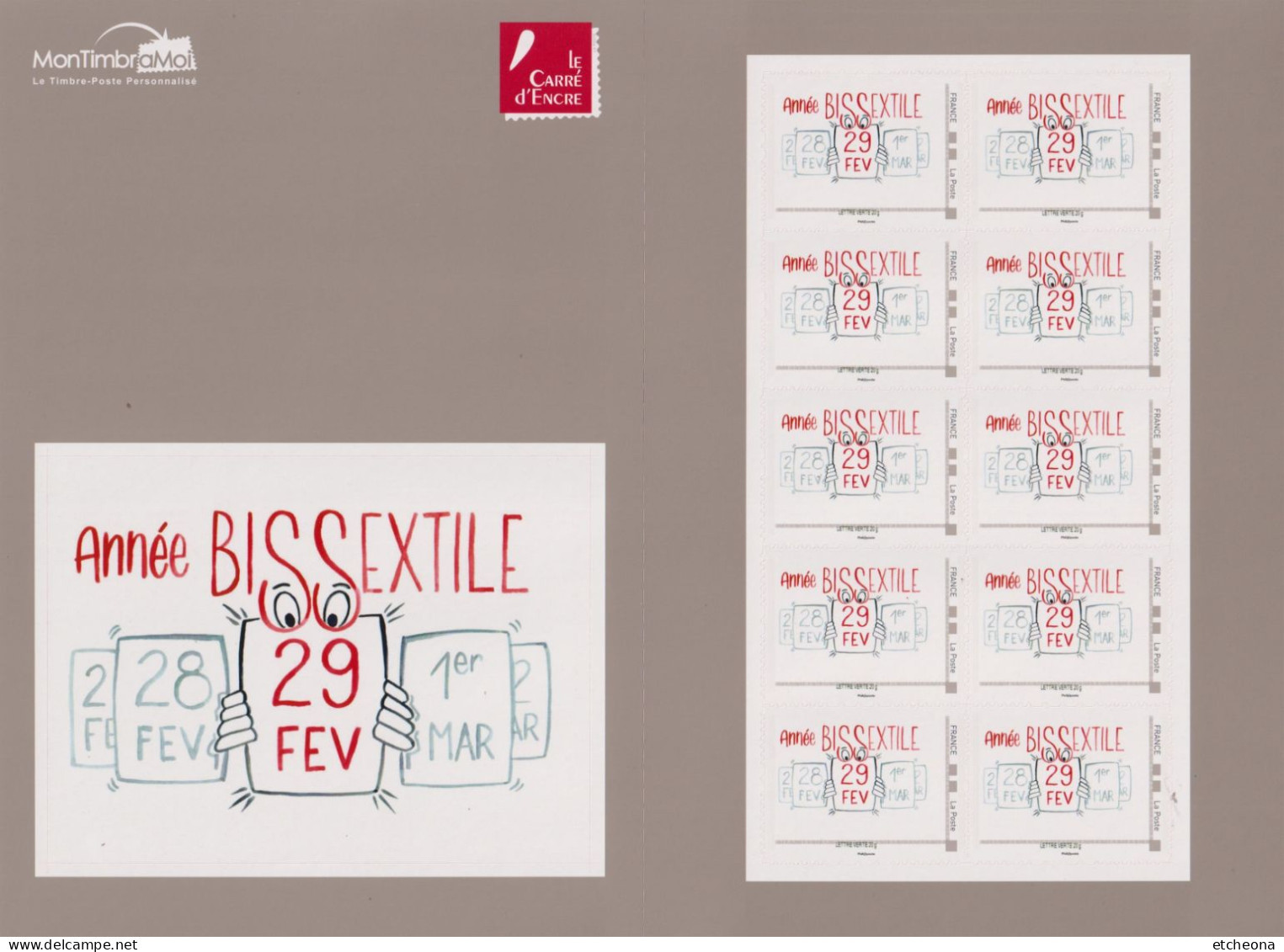 Collector Du Carré D'Encre "Année Bissextile 29 FEV 2024 Avec 10 TVP LV, Signature Phil@poste, 2 Bandes Phosphore - Collectors