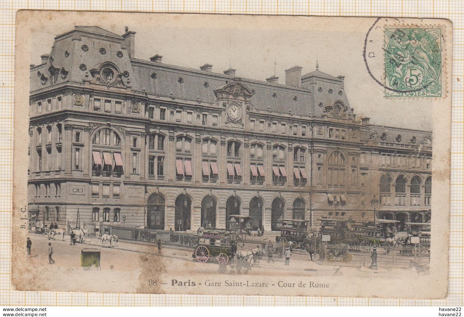 8AK4056 PARIS GARE SAINT LAZARE COUR DE ROME 2 SCANS - Métro Parisien, Gares