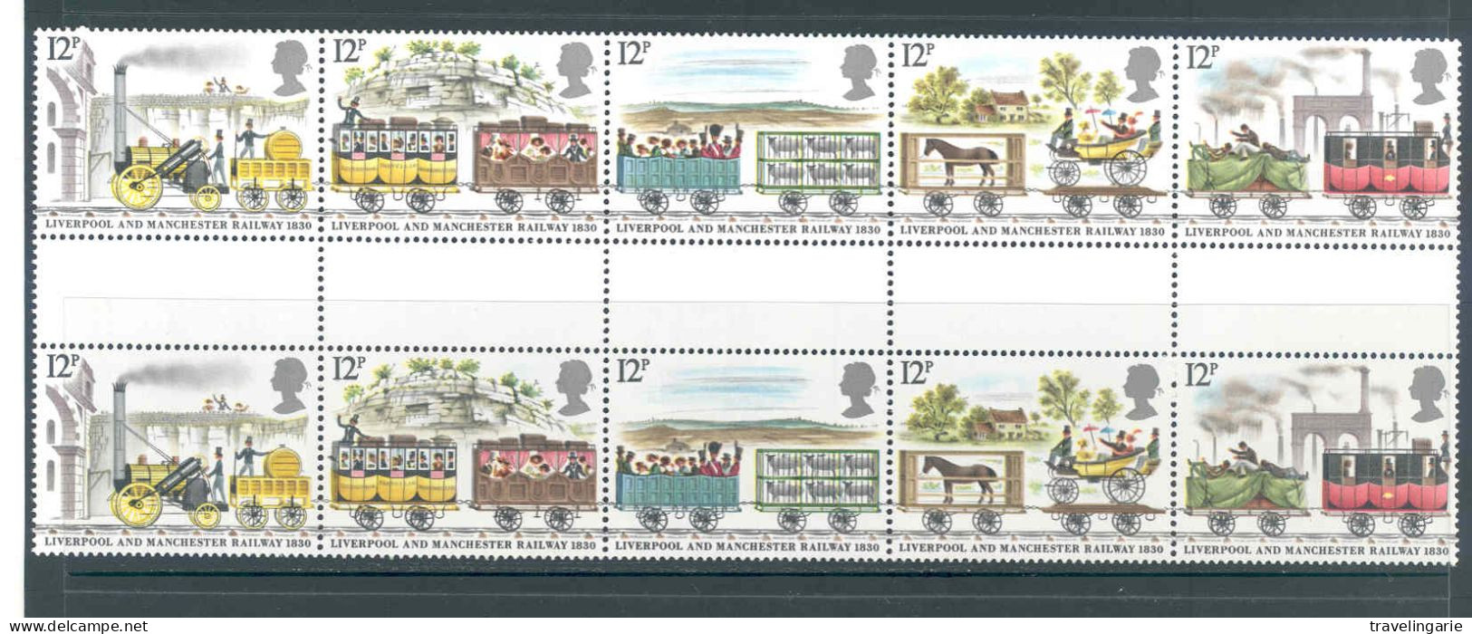 Great Britain 1980 150th Anniversary Of Liverpool And Manchester Railway Gutterpair MNH ** - Unused Stamps