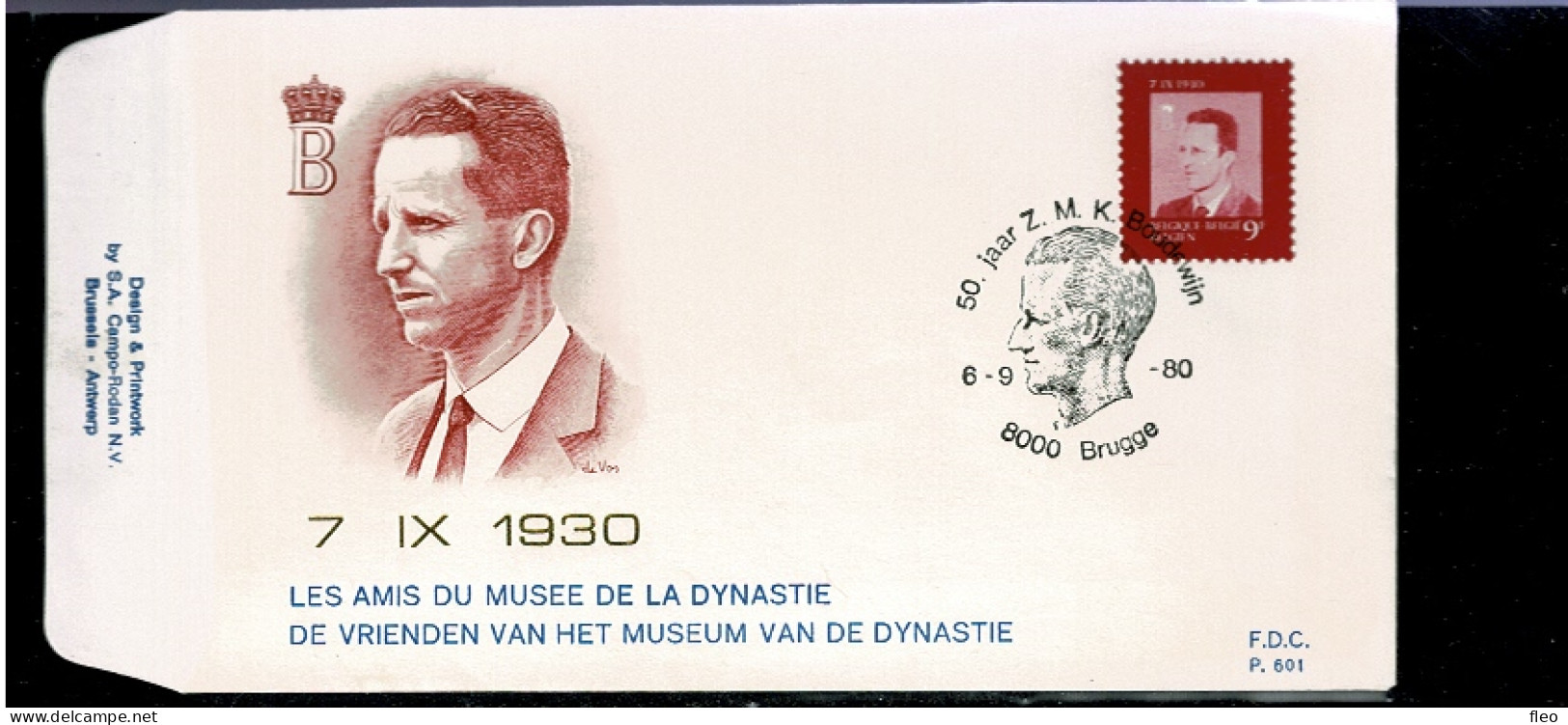 1980 1986 FDC (Brugge)  : " 50ièm Annivers. De S.M. Le Roi Baudoin / 50e Verjaardag Koning Boudewijn   " - 1971-1980