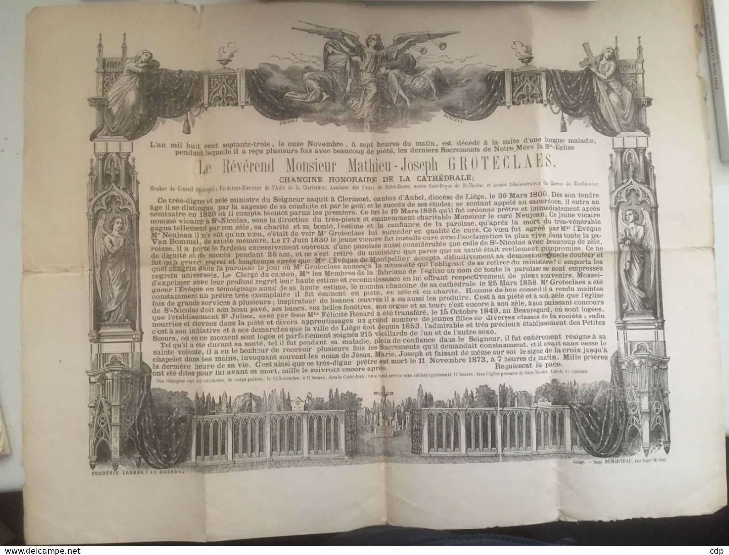 LIEGE  Faire Part Décès Affiche 1873 - Obituary Notices