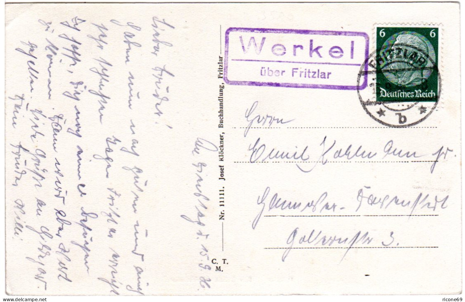 DR 1935, Landpoststempel WERKEL über Fritzlar Auf Karte M. 6 Pf.  - Covers & Documents