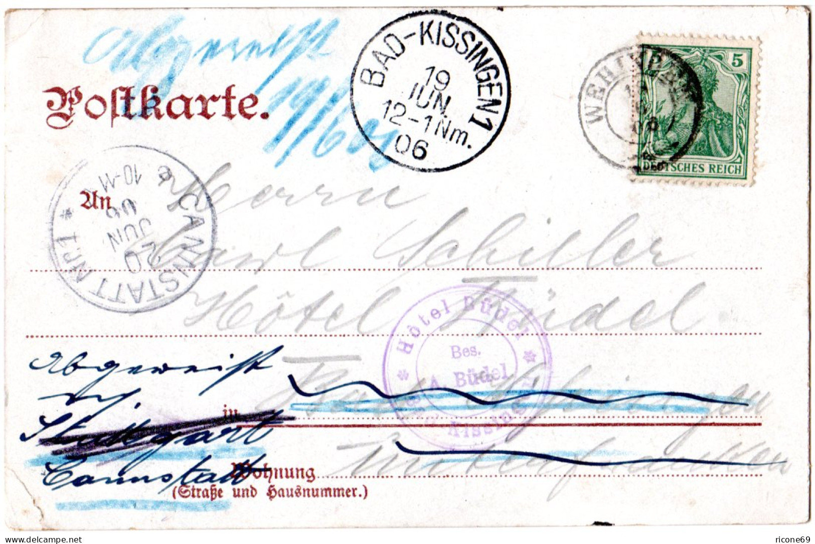 Württemberg 1906, K2 WEHINGEN Auf Nachsende Gruss Aus Obernheim Farb AK  - Brieven En Documenten