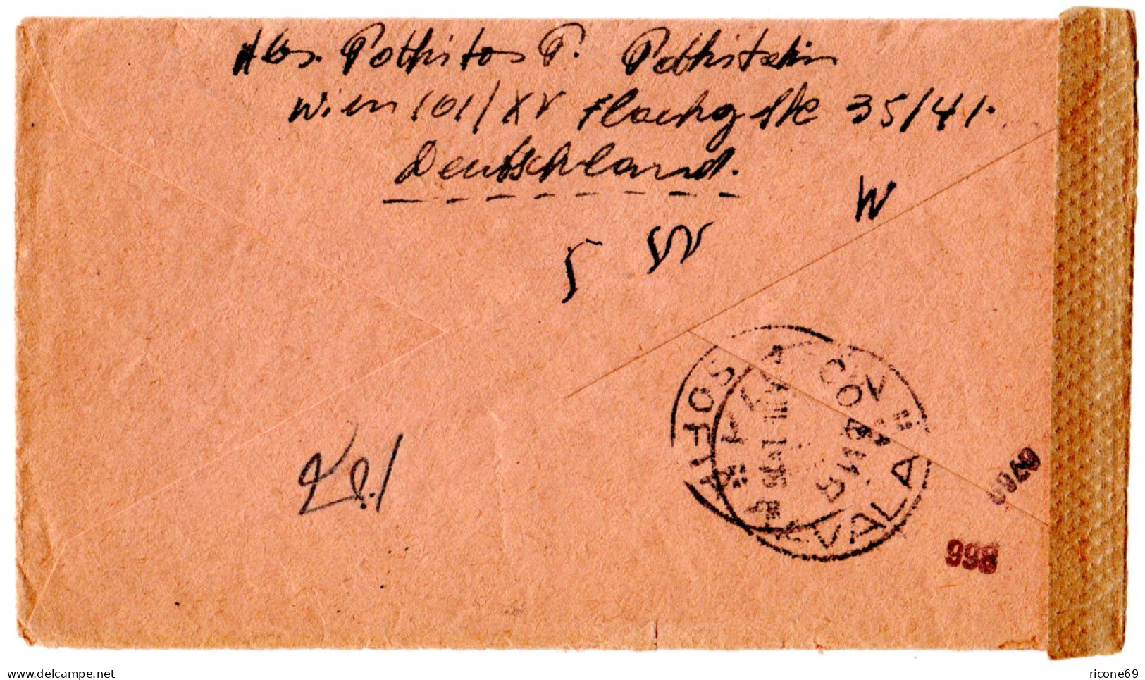 DR 1943, 40+12 Pf. Auf Reko Luftpost Zensur Brief V. Wien N. Kavalla Bulgarien - Covers & Documents