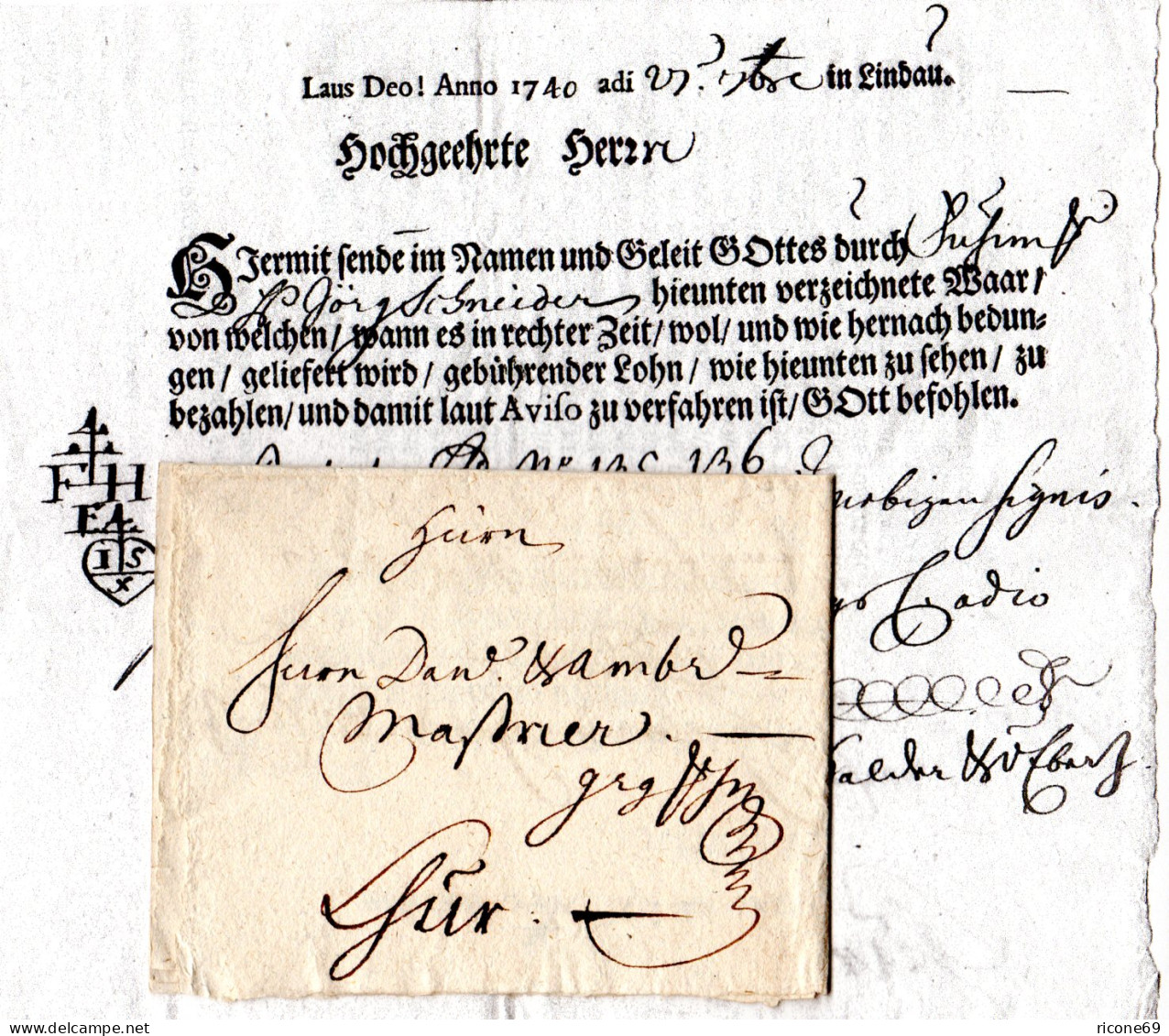 Bayern 1740, Gerduckter Fuhrmannsbrief V. Lindau N. Chur I.d. Schweiz - Precursores