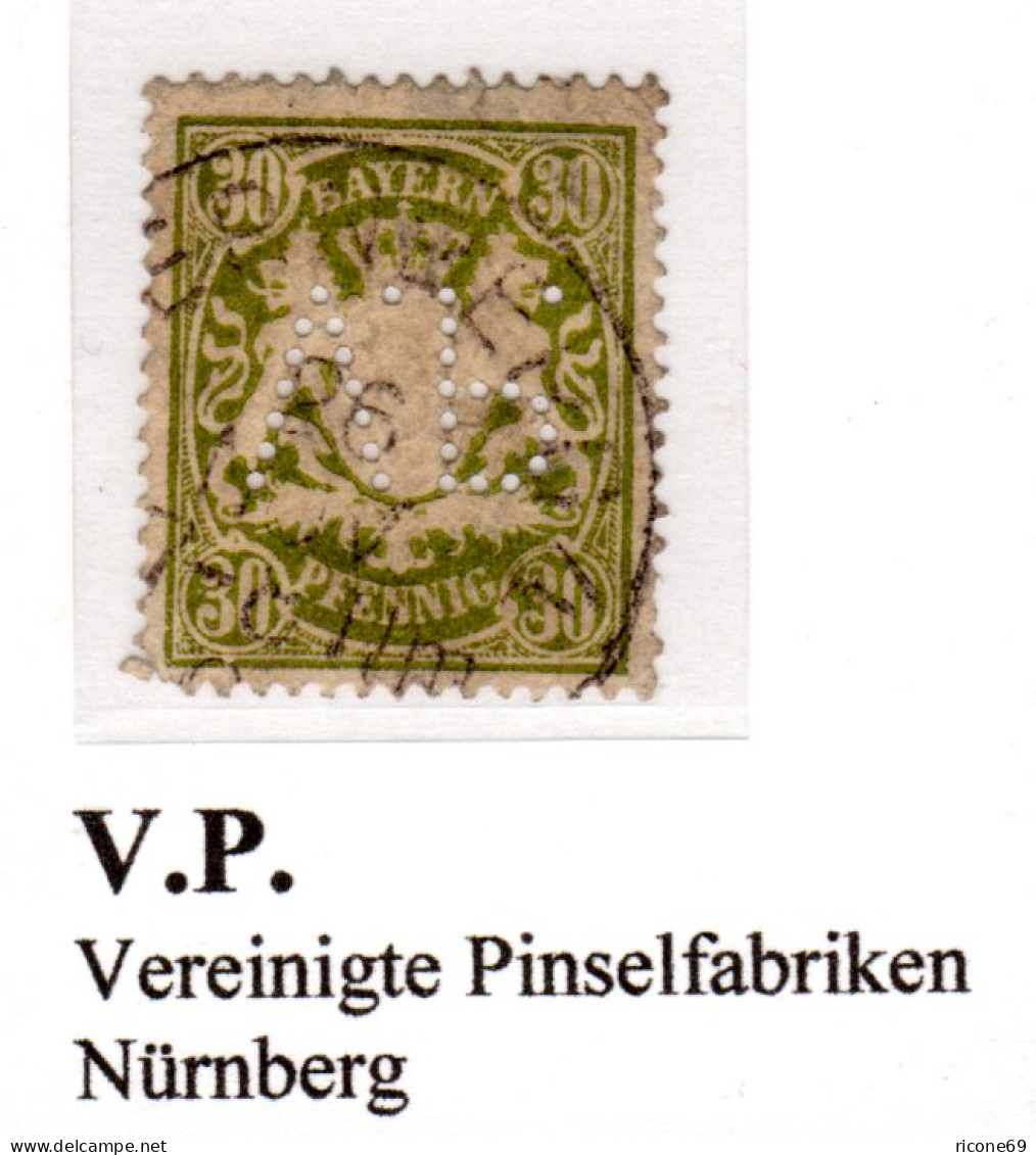 Bayern, Gebr. 30 Pf. M. Firmenlochung V.P., Vereingte Pinselfabriken Nürnberg - Used