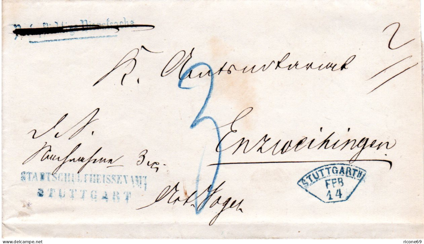 Württemberg 1871, Postablage Enzvaihingen U. Innen Stuttgart Auf Wende Brief  - Briefe U. Dokumente