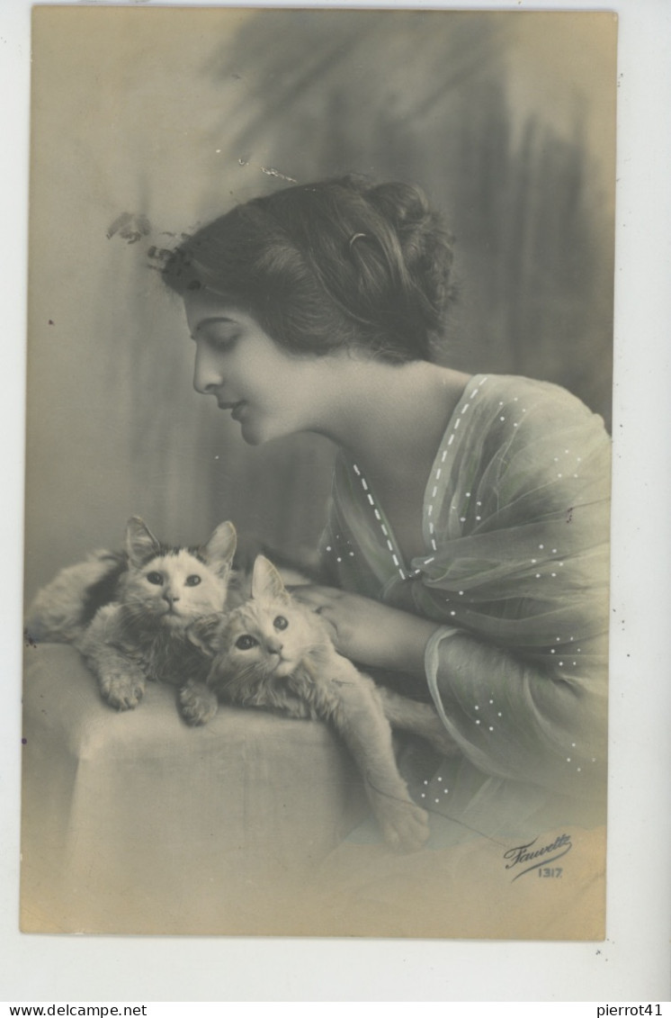 FEMMES - FRAU - LADY - CHATS - CAT - Jolie Carte Fantaisie Portrait Femme Et Chats - Cats