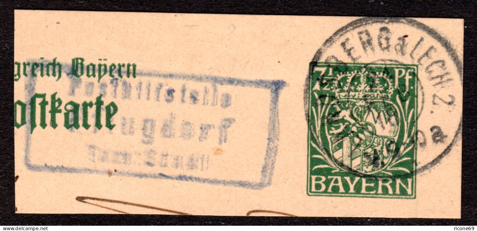 Bayern 1918, Posthilfstelle PFLUGDORF Taxe Stadl Auf Ganzsachen Ausschnitt - Covers & Documents
