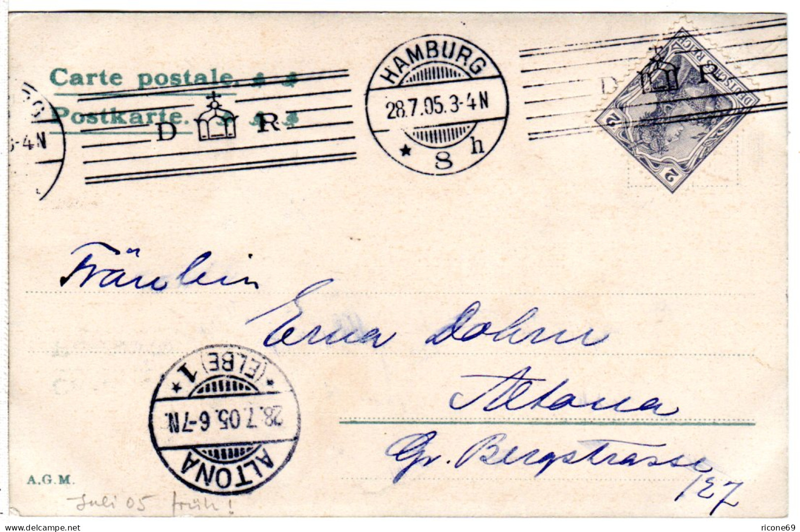 DR 1905, Hamburg Krag Versuchs Maschinenstempel Auf Orts-Karte M. 2 Pf. Germania - Covers & Documents