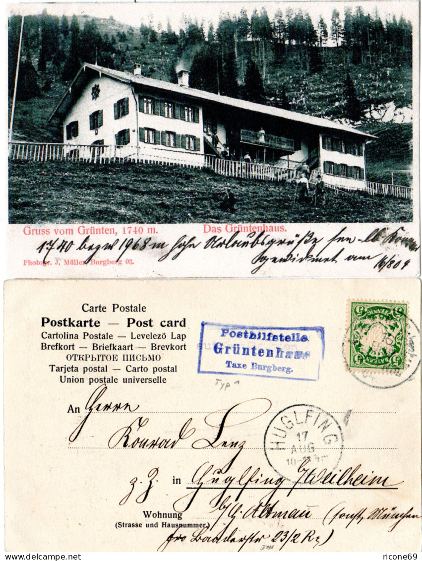 Bayern 1904, Posthilfstelle GRÜNTENHAUS Taxe Burgberg Auf Entspr. AK M. 5 Pf. - Cartas & Documentos