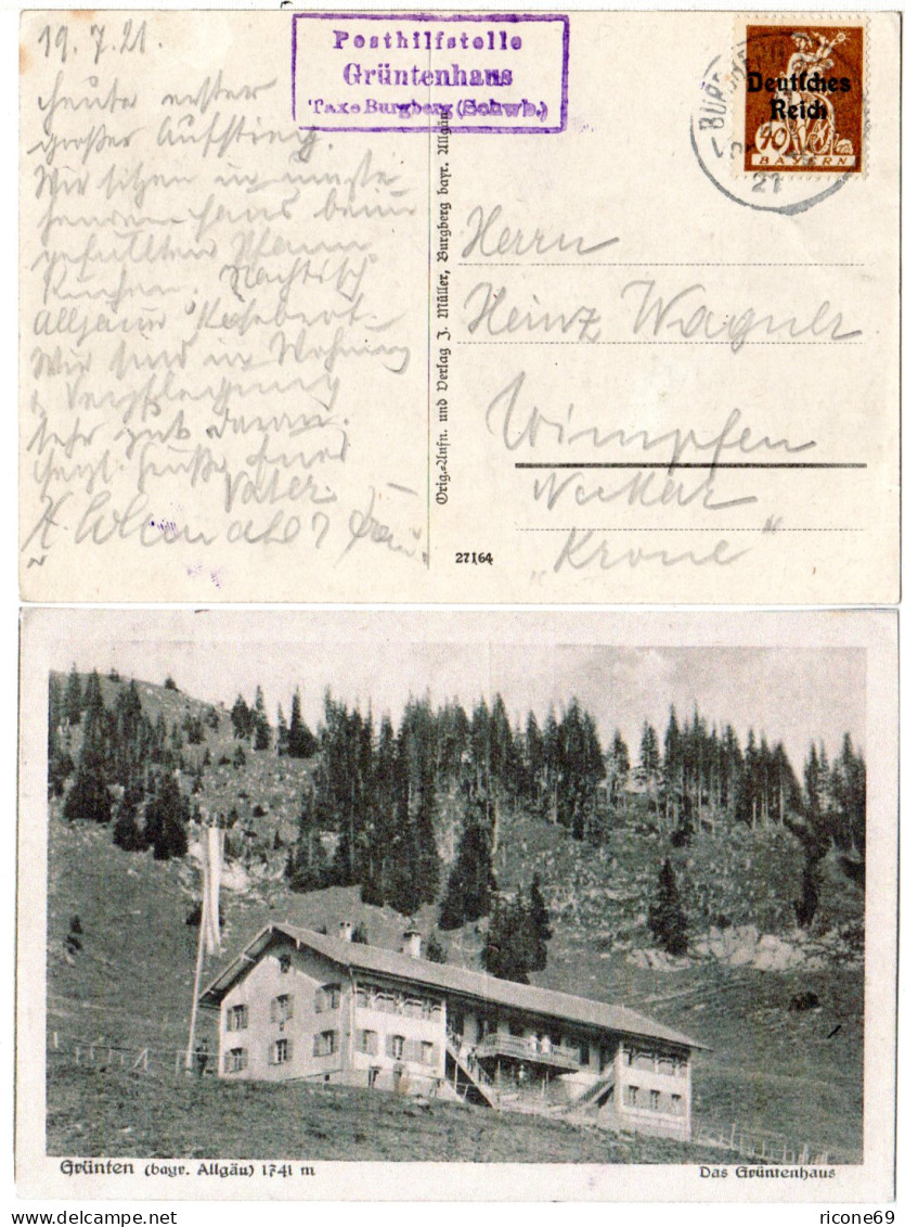 DR 1921, Posthilfstelle GRÜNTENHAUS Taxe Burgberg Auf Entspr. AK M. 40 Pf. - Storia Postale