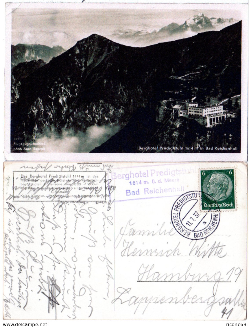 DR 1937, Hotelpost Stpl. Auf Bad Reichenhall Berghotel Predigtstuhl AK M. 6 Pf. - Covers & Documents