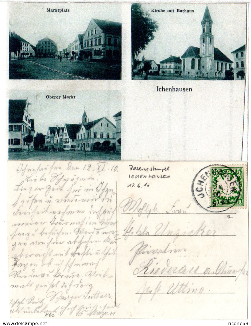 Bayern 1910, Reserve-Stpl. K2 ICHENHAUSEN R Auf Sw-AK M. 5 Pf. - Briefe U. Dokumente
