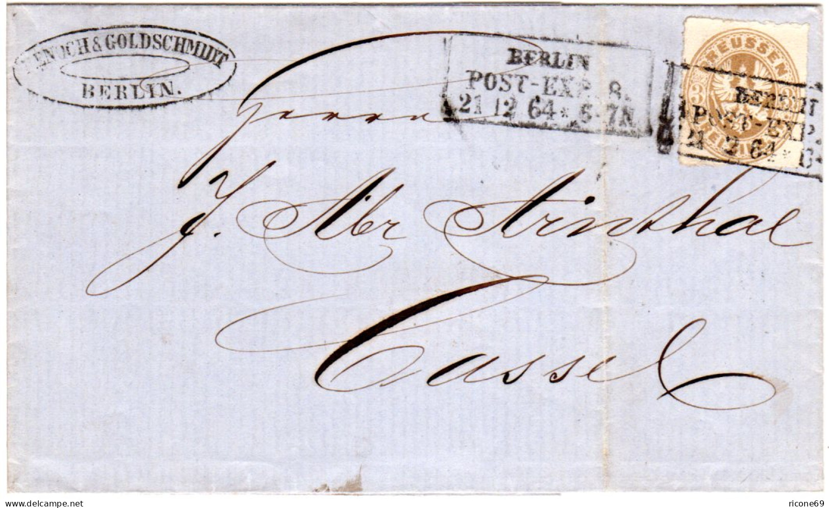 Preussen 1864, R3 BERLIN POST-EXP. 8. Auf Brief M. 3 SGr. N. Cassel - Briefe U. Dokumente