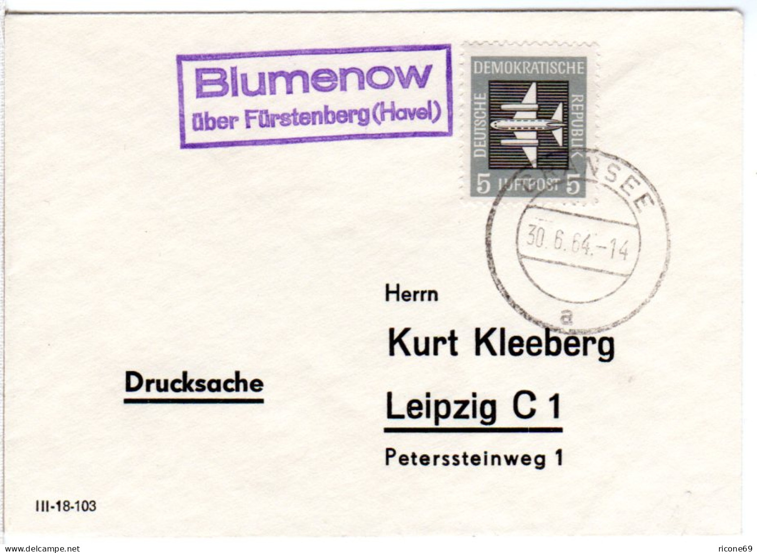 DDR 1964, Landpost Stpl. Blumenow über Fürstenberg Auf Ducksache Brief M. 5 Pf. - Covers & Documents