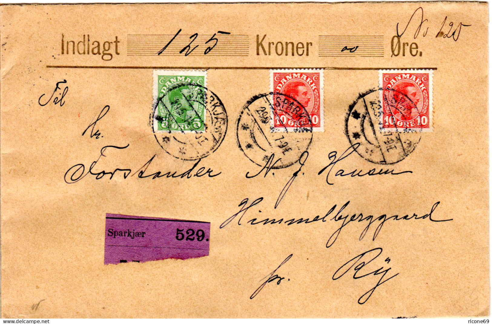 Dänemark 1914, 5+2x10 öre Auf Wert Brief Umschlag V. SPARKJAER - Otros & Sin Clasificación