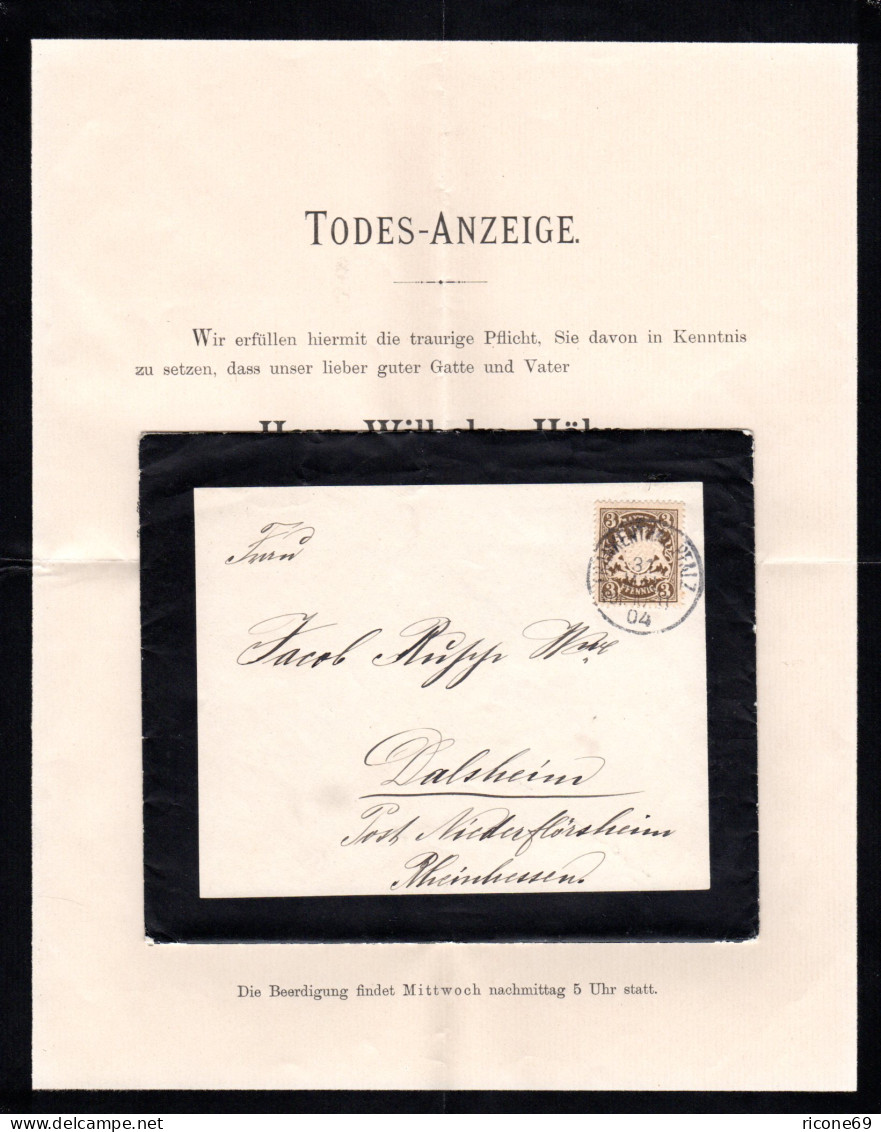 Bayern 1904, 3 Pf. Auf Trauerbrief V. Frankenthal N. Dalsheim - Cartas & Documentos