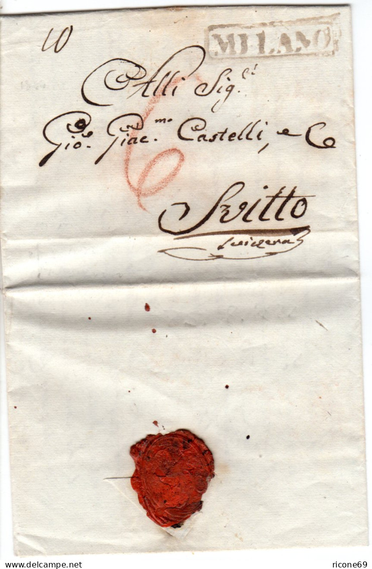 Lombardei 1822, R1 MILANO Auf Porto Brief N. Svitto Schwyz, Schweiz - Unclassified