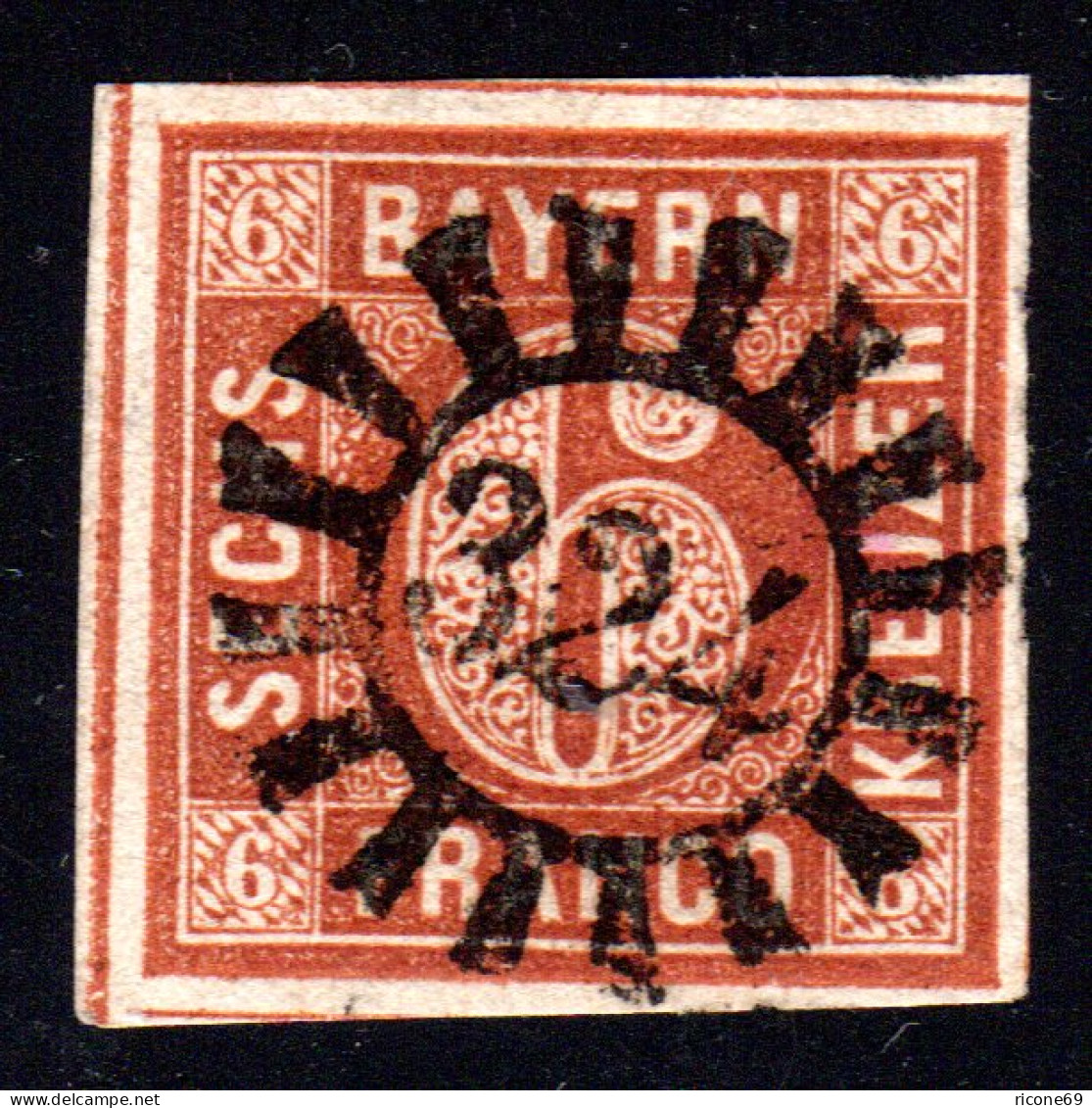 Bayern, Allseits Breitrandige 6 Kr. Pl.3 M. Zentrischem MR 324 - Used