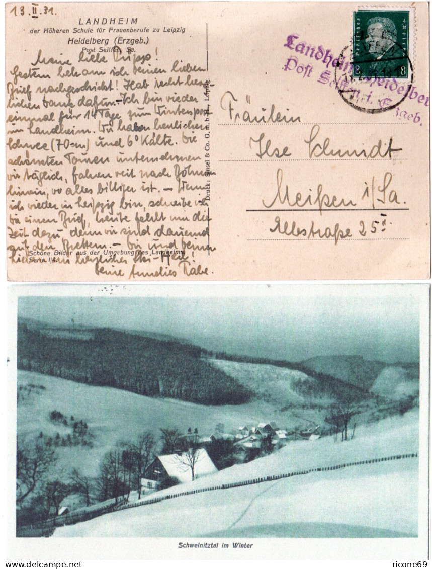 DR 1931, Landpost Stpl. LANDHEIM HEIDELBERG Post Seiffen I. Erzgeb. Auf Sw-AK  - Other & Unclassified