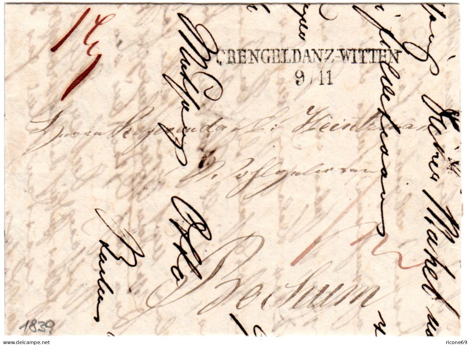 Preussen 1839, L2 CRENGELDANZ-WITTEN Auf Brief N. Bochum. - Vorphilatelie