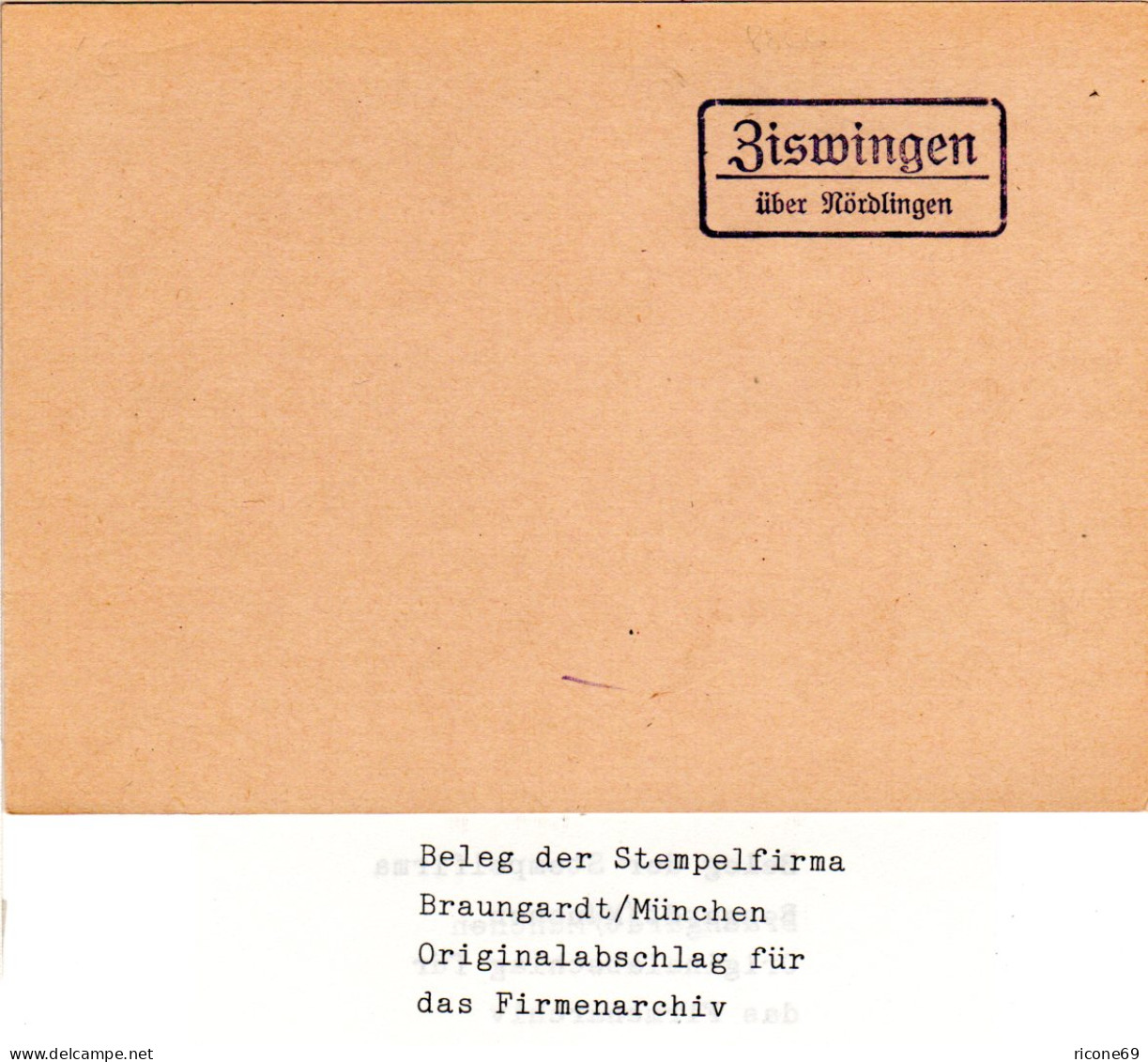 Landpoststellen Stpl. ZISWINGEN über Nördlingen, Originalprobe Aus Archiv - Lettres & Documents