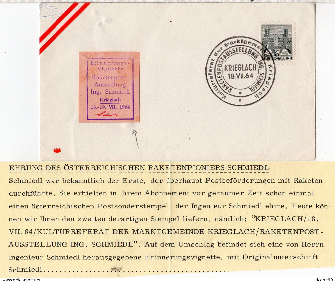 Österreich 1964, Brief Zur Raketenpost Ausstellung KRIEGLACH M. Sonderstempel - Poste