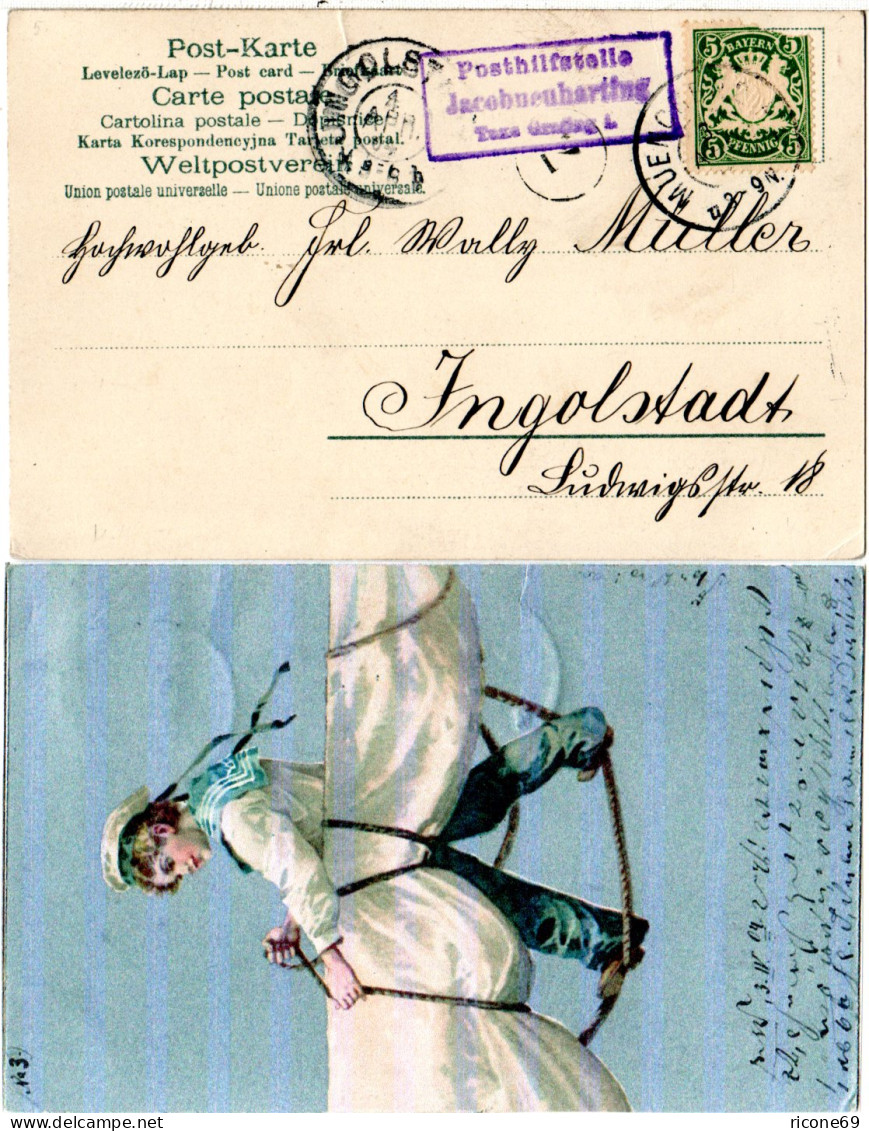 Bayern 1904, Posthilfstelle JACOBNEUHARTING Taxe Grafing Auf AK M. 5 Pf. - Storia Postale