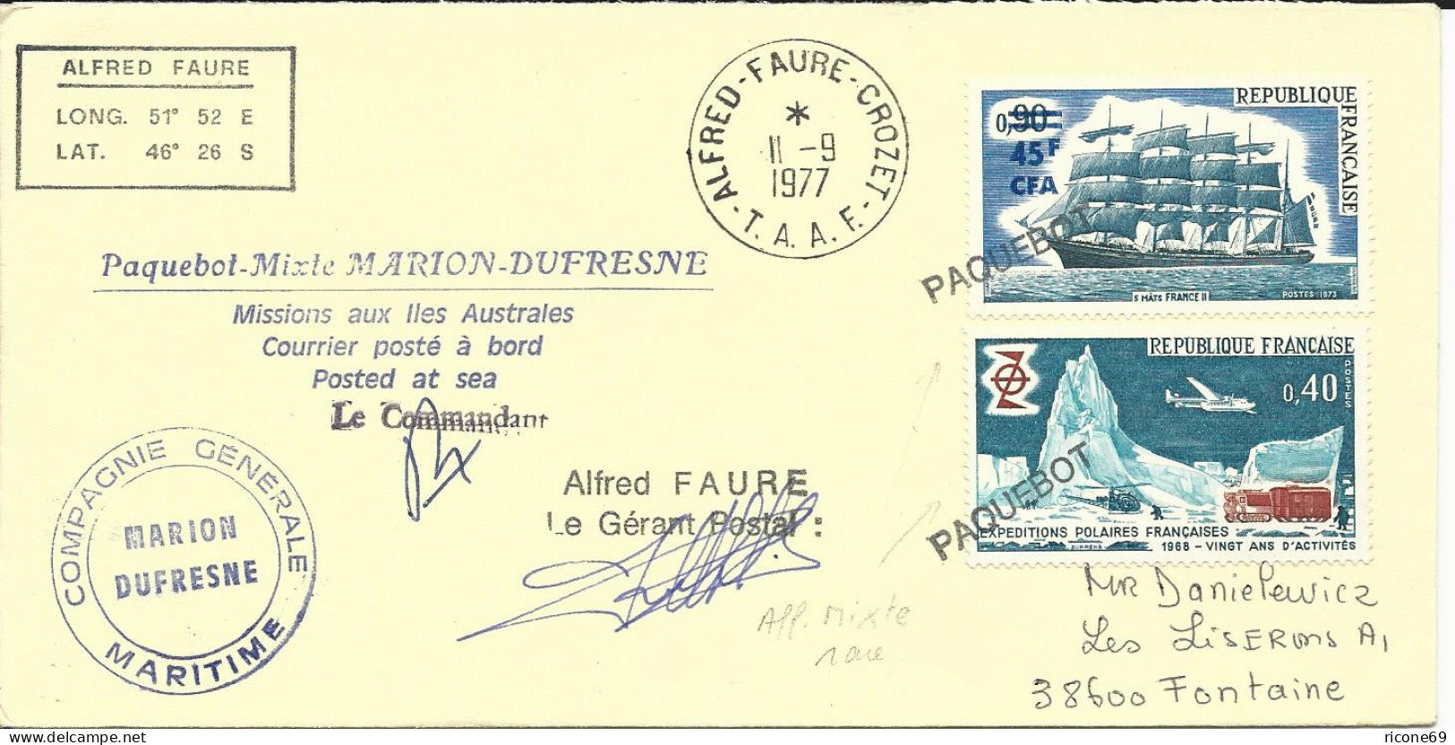 Antarktis U. Frankreich Schiffspost Mischfrankatur Auf Polar Brief M. 5 Stempeln - Andere & Zonder Classificatie