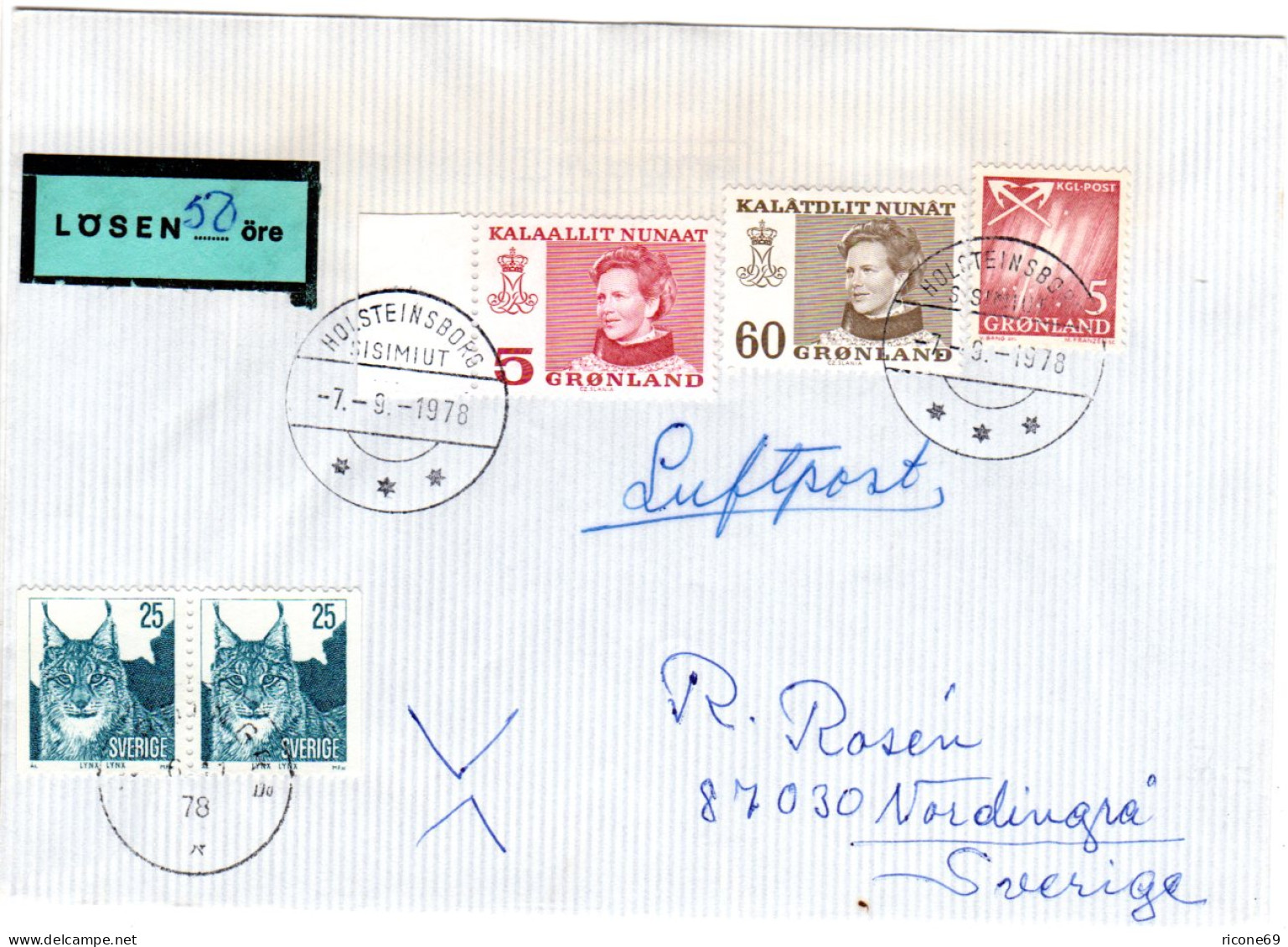 Grönland 1978, 3 Marken Auf Lösen-Brief M. Schweden 2x25 öre Als Portomarken - Other & Unclassified
