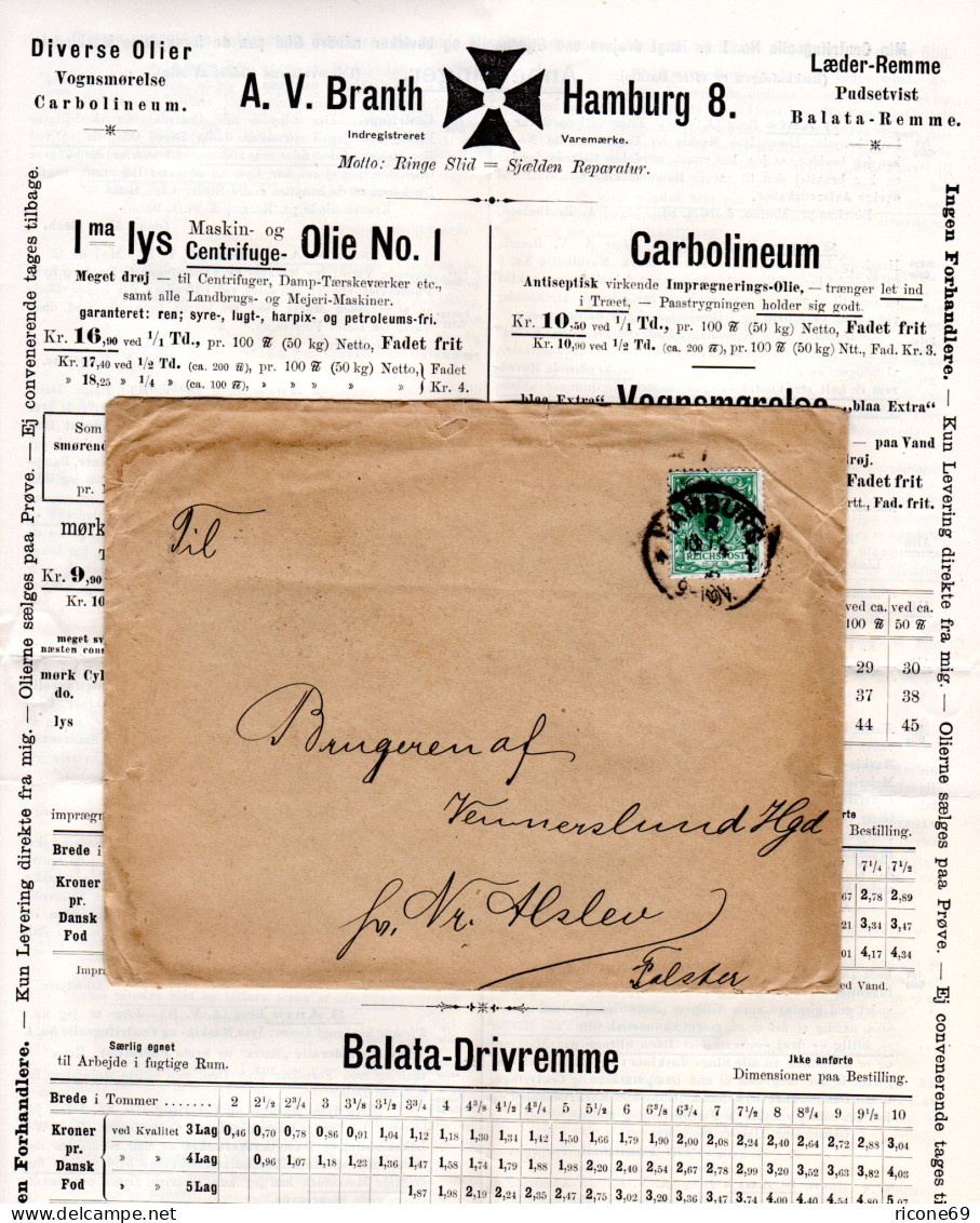 DR 1896, 5 Pf. Auf Drucksache Brief V. Hamburg N. DK M. Interessantem Inhalt - Brieven En Documenten