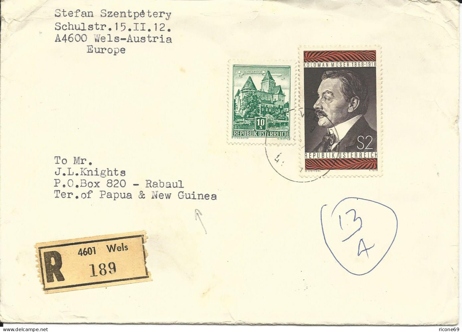 Österreich 1975, 10+2 S. Auf Einschreiben Brief V. Wels N. Papua Neu Guinea! - Cartas & Documentos
