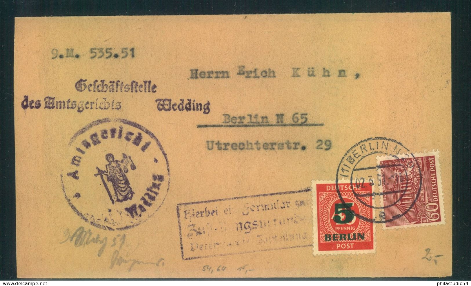 1951, Hülle Euner Ortszustellung - Storia Postale