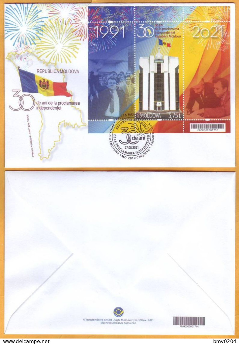 2021 Moldova Moldavie FDC  30 Years Since The Proclamation Of The Independence Of The Republic Of Moldova - Moldavie