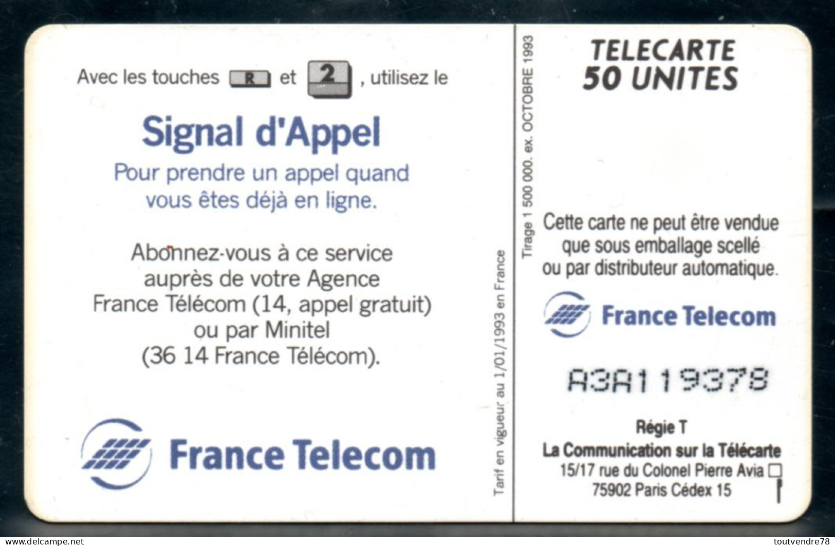 C210 : France F421A Signal D'appel 4 50U-SO4 Édition 10/93 A Collé - 1993