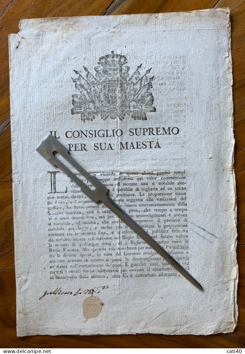 REGNO DI SARDEGNA - CONSIGLIO SUPREMO SUA MAESTA' 11/3/1800 - Pag.4" ..ALTERAZIONE  MONETE...VARIAZIONI  ORO E ARGENTO.. - Historische Documenten