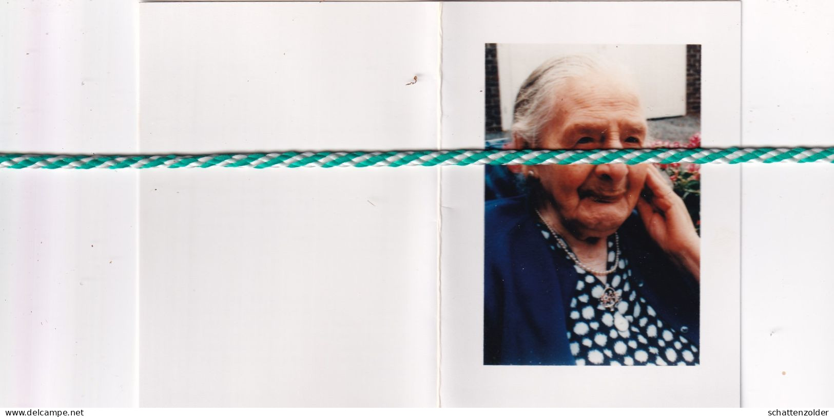 Marie Virginie Meulenijzer-Buekenhoudt, Elene 1891, Sint-Lievens-Houtem 1995. Honderdjarige. Foto - Décès