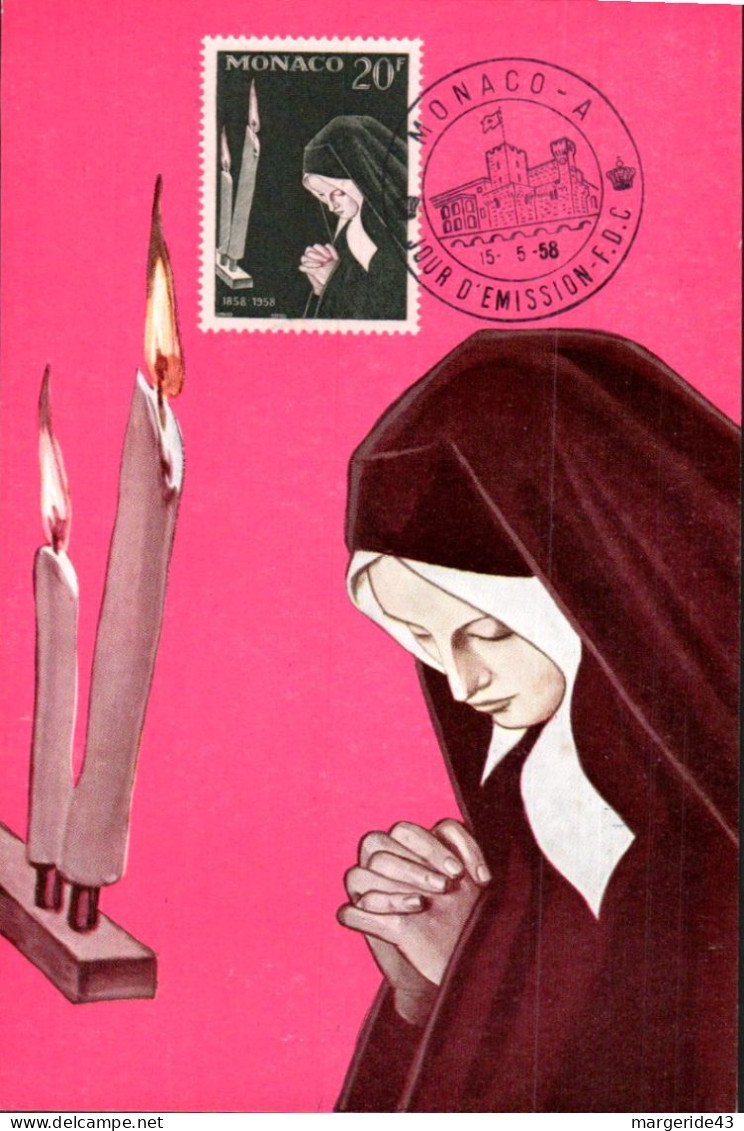 MONACO CARTE MAXIMUM 1958 BERNADETTE SOUBIROUS - Cartoline Maximum