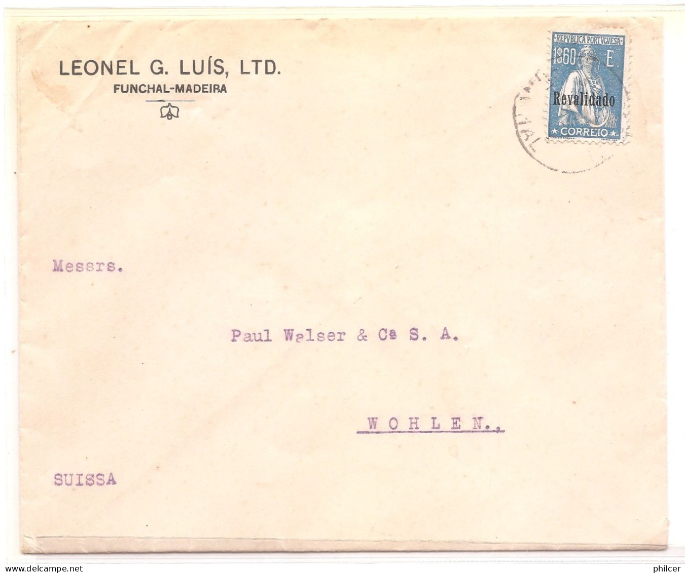 Portugal, 1929, # 493, Funchal-Wohlen - Lettres & Documents