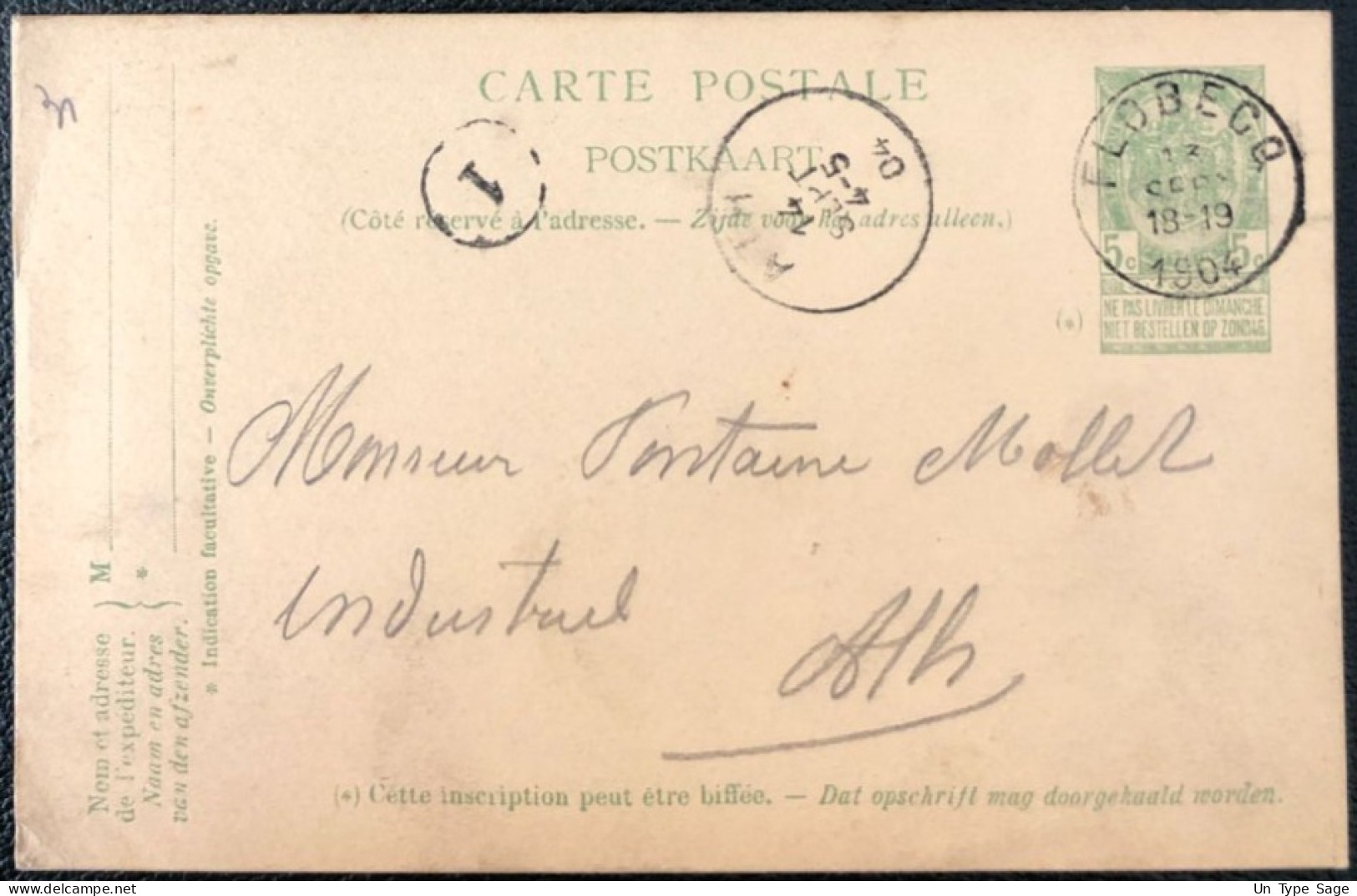 Belgique, Divers Sur Entier Carte, Cachet FLOBECQ 1904 - (A608) - Andere & Zonder Classificatie