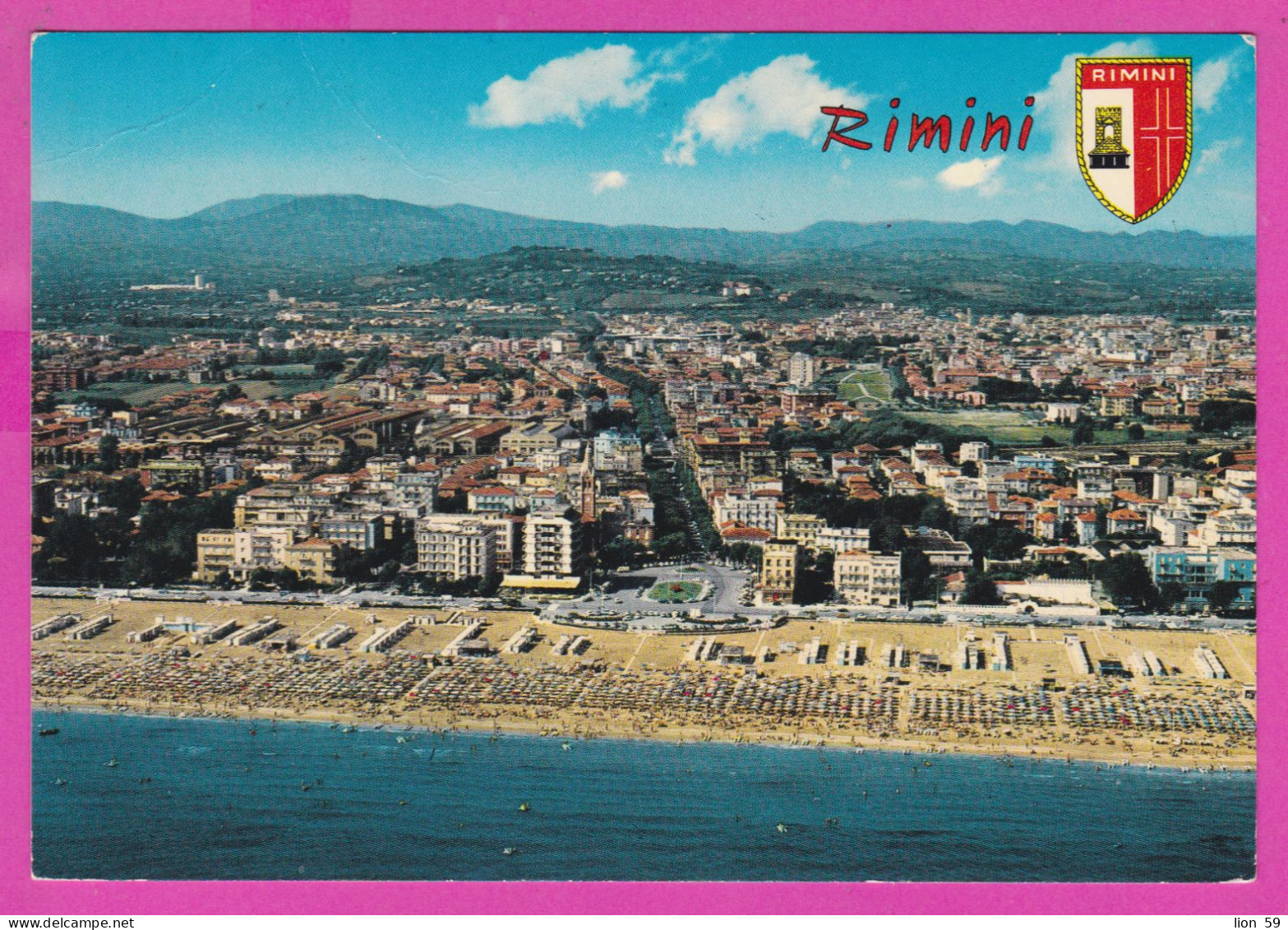 293958 / Italy - RIMINI Panorama E Piazzale Tripoli Aerial View PC 1972 USED  40+50 L Coin Of Syracuse , Italia Italie - 1971-80: Marcofilie