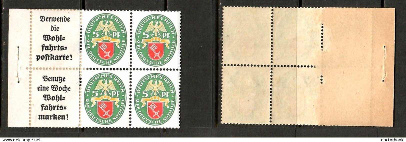 GERMANY   Scott # B 28* MINT OG BOOKLET PANE Of 4 + 2 LABELS (PAPER ADHESION)  (CONDITION AS PER SCAN) (LG-1764) - Postzegelboekjes & Se-tenant