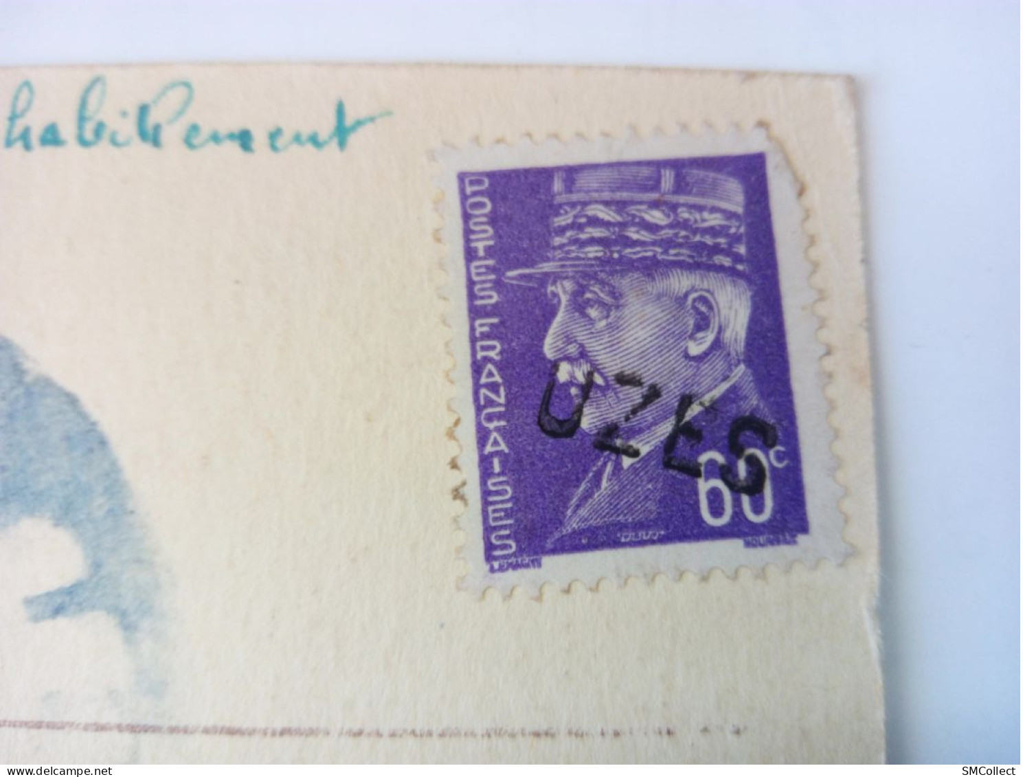 UZES. Griffe D'annulation Sur Pétain 60c Violet (13845) - Manual Postmarks